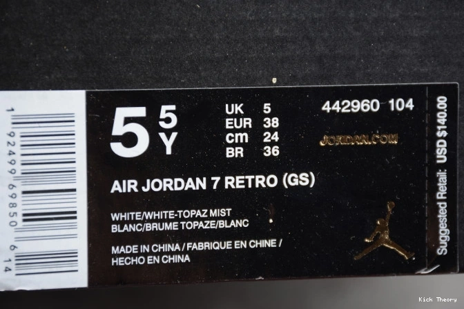 Kicktheory Mist (GS) Jordan Topaz 442960-104 Air Retro 7 0724